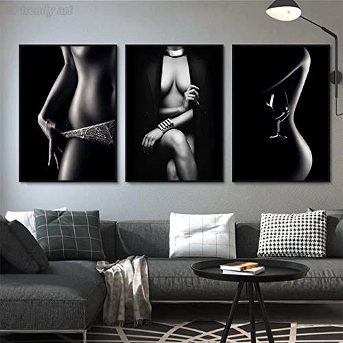 Moderne nackte Frau Malerei Poster Nordic schwarz weiß Spitze Mädchen Bild Druck Mode Wand Leinwand Kunst Hotel Schlafzimmer Dekor 40 x 60 cm x 3 rahmenlos von DAFLER