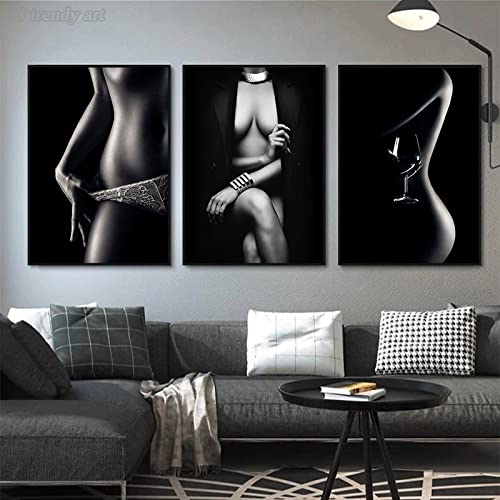 Moderne nackte Frau Malerei Poster Nordic schwarz weiß Spitze Mädchen Bild Druck Mode Wand Leinwand Kunst Hotel Schlafzimmer Dekor 70 x 100 cm x 3 rahmenlos von DAFLER