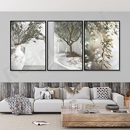 Olivenbaum, Olivenzweigdruck, mediterrane Wandkunst, botanischer Druck, minimalistischer moderner Stil, Gourmet-Dekorposter 30 x 50 cm x 3 Rahmenlos von DAFLER