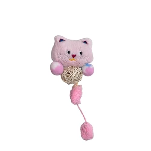 DAFORERAL Plüsch-Katzenspielzeug mit Rattan-Glockenball und Knisterpapier, interaktives Kick- und Beißspielzeug für Selbstspiel und geistige Stimulation, entzückendes Tierkopf-Design (Rosa) von DAFORERAL