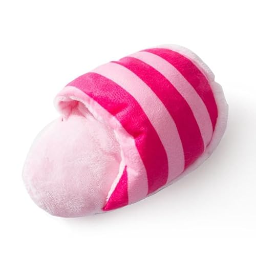 Gestreiftes Plüsch-Hausschuh-Hundespielzeug mit Quietscher, langlebiges kaufestes Plüsch-Haustierspielzeug für kleine Hunde (Rosa) von DAFORERAL