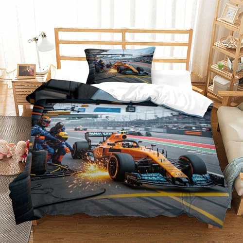 DAFUfbw Bequem Formel 1 Bettwäsche Personalisiert Formula Racing Steppdeckenbezug Mit Kissenbezüge: 48 X 75cm Bettbezug Microfaser Bettdeckenbezug Für Erwachsene & Kinder Single（135x200cm） von DAFUfbw
