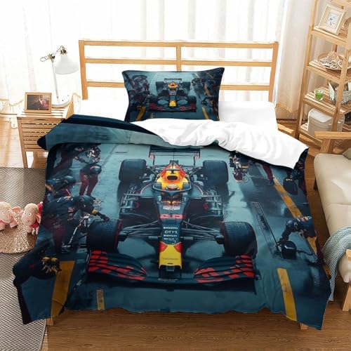 DAFUfbw BullRacing Muster Bettbezug Formula Racing Duvet Cover Set Wärme Zum Schlafen Bettdeckenbezug Mit Kissenbezüge: 48 X 75cm, Bettwäsche Set Reißverschluss Single（135x200cm） von DAFUfbw