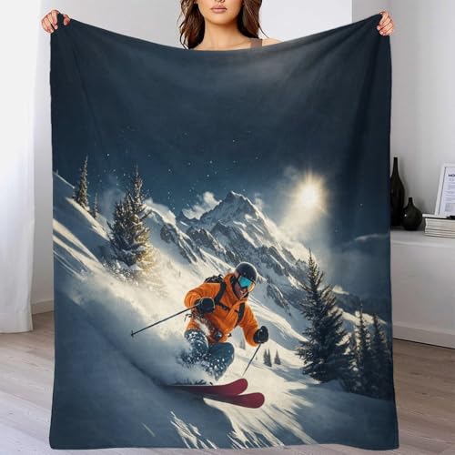 DAFUfbw Flanneln Alpine Skifahren Kuscheldecke 40x50inch(100x130cm) Decke Microfaser Wohndecke Tagesdecke Fleece Weich Sanft Kuschelig FreeStil Skiing Stil Throw Blanket von DAFUfbw