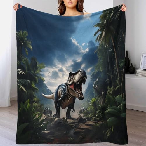 DAFUfbw Flanneln Dinosaurier Jurazeit Kuscheldecke 70x80inch(180x200cm) Decke Microfaser Wohndecke Tagesdecke Fleece Weich Sanft Kuschelig T-Rex Stil Throw Blanket von DAFUfbw