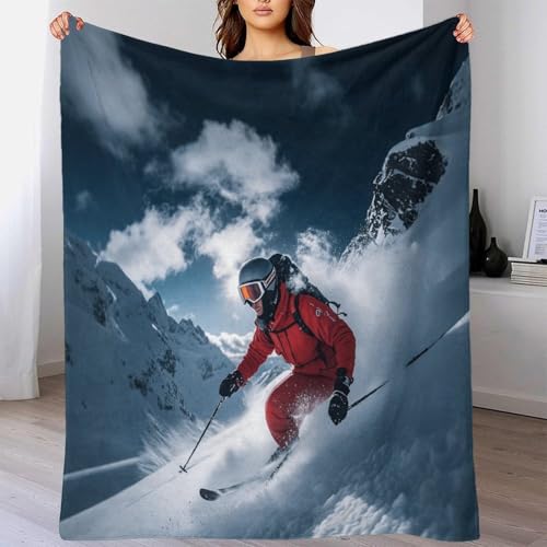 DAFUfbw Flauschig Alpine Skifahren Fleecedecke 70x80inch(180x200cm) - Kuscheldecke Mikrofaser 100% Polyester 340gsm - Decke Sofa Mit FreeStil Skiing Muster Und Weicher Haptik von DAFUfbw
