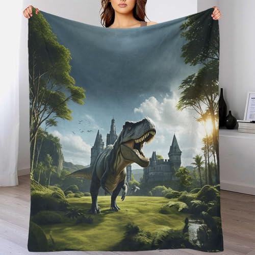 DAFUfbw Flauschig Dinosaurier Jurazeit Fleecedecke 60x80inch(150x200cm) - Kuscheldecke Mikrofaser 100% Polyester 340gsm - Decke Sofa Mit T-Rex Muster Und Weicher Haptik von DAFUfbw