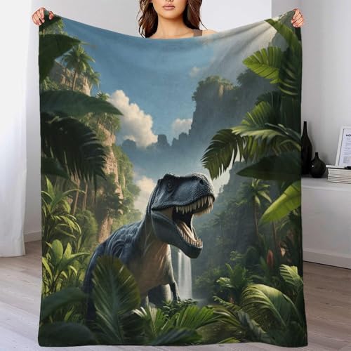 DAFUfbw Flauschig Dinosaurier Jurazeit Fleecedecke 70x80inch(180x200cm) - Kuscheldecke Mikrofaser 100% Polyester 340gsm - Decke Sofa Mit T-Rex Muster Und Weicher Haptik von DAFUfbw