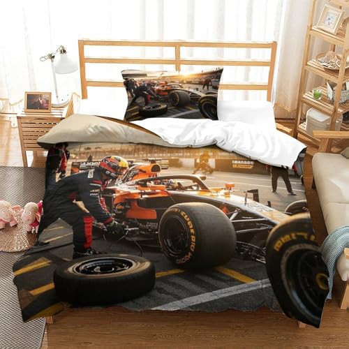 DAFUfbw Formel 1 Bed Set Satin Formula Racing Bettüberzug Reißverschluss Bettdeckenbezug Polyesterfaser Bettwäsche Kissenbezüge: 48 X 75cm Single（135x200cm） von DAFUfbw
