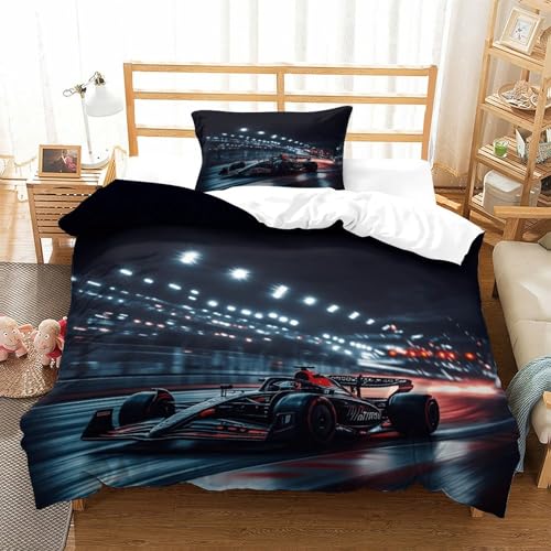 DAFUfbw Formel 1 Bettwäsche Set Wärme Zum Schlafen Bettdeckenbezug Mit Kissenbezug: 48 X 75cm, Formula Racing Motive Bettbezug Schlafhilfe Verschiedene Größen Single（135x200cm） von DAFUfbw