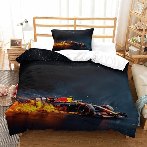 DAFUfbw Formel 1 BullRacing Bed Linen Set Formula Racing Bettbezug Microfaser Baumwolle Bettwäsche Set Mikrofaser Mit Kissenbezüge: 48 X 75cm, Luxuriös Bed Set Single（135x200cm） von DAFUfbw