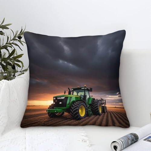 DAFUfbw Outdoor Kissenbezug 40x40cm, Kissenhülle Johndeer-Design, Frühling Deko, Ideal Für Balkon Dekoration, Mit FT Traktor, Loungekissen von DAFUfbw