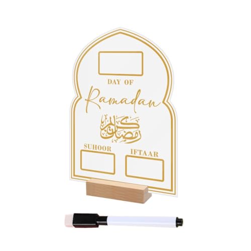 DAGESVGI Wiederverwendbare Acryl Ramadan Kalender Board Holzbasis Handwerk Dekoration 2024 Ornament für Home Tisch, BTU216A Gold von DAGESVGI