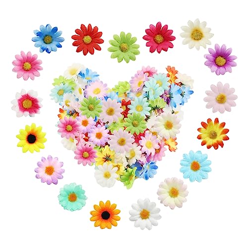 DAGORD 100 Stücke Künstliche Bunte Blumen Gänseblümchen Köpfe Künstliche Blumenköpfe Gemischt Kleine Seidenblumen zum Basteln Streudeko Blütenköpfe Deko für Hochzeit Feste Party DIY Scrapbook Girlande von DAGORD