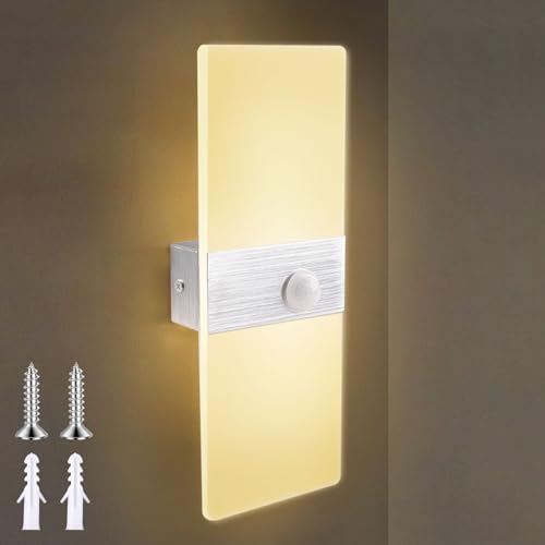 DAGORD Wandlampe Innen LED Warmweiß 3000K Acryl Wandbeleuchtung Moderne Wohnzimmer Wandlampe 7W LED Wandleuchte mit Bewegungssensor Up and Down Leuchten für Treppenhaus Korridor Balkon Flur von DAGORD