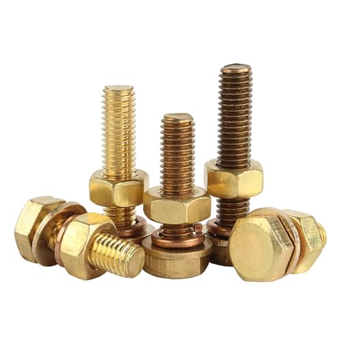 1-10set Messing Äußere Sechskantschraube Schraube Mutter Flache Unterlegscheibe Elastische Unterlegscheibe Kombination Maschinenschrauben Kupfer DIN933 M3 M4 M5 M6 M8 M10 M12(10mm,M6 (5Set)) von DAGROD