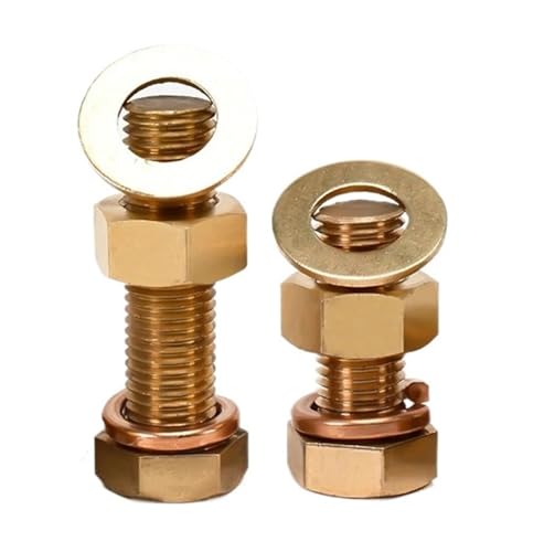 1-10set Messing Äußere Sechskantschraube Schraube Mutter Flache Unterlegscheibe Elastische Unterlegscheibe Kombination Maschinenschrauben Kupfer DIN933 M3 M4 M5 M6 M8 M10 M12(20mm,M8 (2Set)) von DAGROD