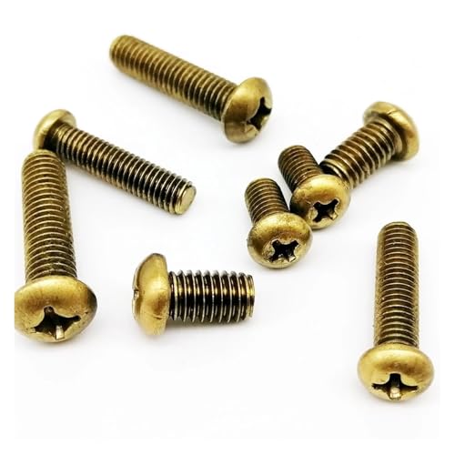 10/20/50 Stück M2 M2.5 M3 M4 M5 M6 GB818 Reines Kupfer Massivmessing Kreuz Rund Flachkopfschraube Bolzen Gewindelänge 4-30mm(10mm,10pcs M4) von DAGROD