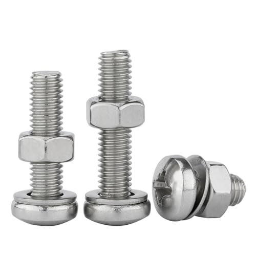 3–20 Stück M2 M2.5 M3 M4 M5 M6 M8 M10 Flachkopfschraube 304 Edelstahl Schraubenmutter Unterlegscheibe Set Rundkopf Kreuzschraube(14mm,M2.5-20PCS) von DAGROD