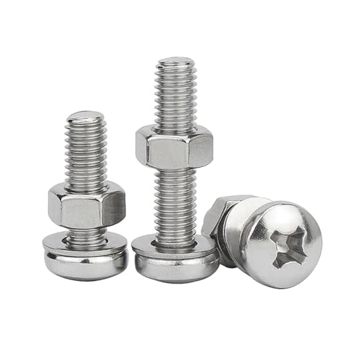 3–30 Stück M2 M2.5 M3 M4 M5 M6 M8 M10 304 Edelstahl Kreuz Rund Flachkopfschraube Flachdichtung Mutter Bolzen(14mm,M6-3pcs) von DAGROD