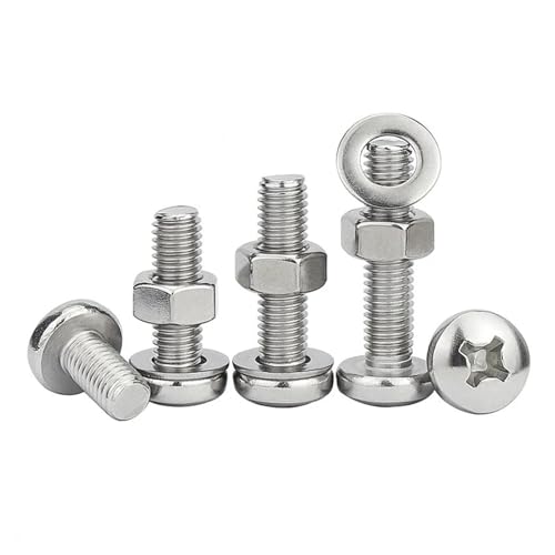 3–30 Stück M2 M2.5 M3 M4 M5 M6 M8 M10 304 Edelstahl Kreuz Rund Flachkopfschraube Flachdichtung Mutter Bolzen(4mm,M2-30pcs) von DAGROD