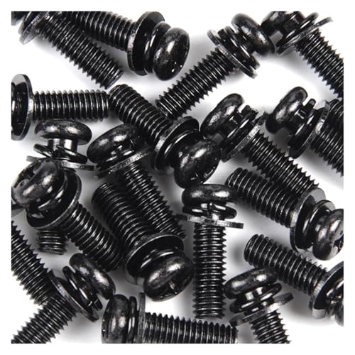 5–50 Stück M2 M3 M4 M5 M6 M8, schwarz verzinkte Rundkopfschrauben mit flachen Unterlegscheiben, Federscheiben, Linsenkopfschrauben, Drei-Kombination(6mm,M3 (50Pcs)) von DAGROD