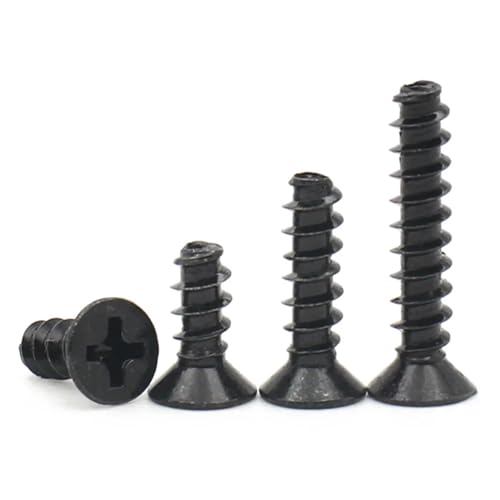 50–500 Stück schwarzer Kohlenstoffstahl M1 M1.2 M2 M2.3 M2.6 M3 M4 Mini-Schraube mit Kreuzschlitz und Senkkopf, selbstschneidende Schraube(5mm,M2 (100PCS)) von DAGROD