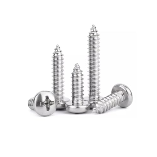 50 Stück M1 M1.2 M1.4 M1.7 M1.8 M2 M2.2 M2.3 M2.6 GB845 304 Edelstahl Kreuzschlitz-Rundkopf Selbstschneidende Holzschraube(4mm,M2) von DAGROD