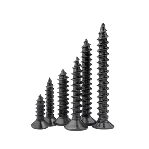 DAGROD 50/100 Stück M1 M1,4 M1,7 M2 M2,3 M2,6 M3 M4 Schwarz Kreuzschlitz Senkkopf Flachkopf selbstschneidende Schrauben Holzschraube(14mm,M3.5-50Pcs) von DAGROD