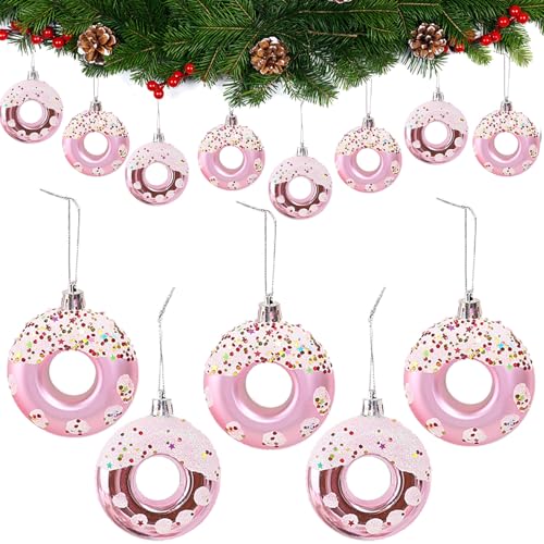 DAHI 8pcs Christbaumschmuck Deko Donuts Weihnachtsbaumanhänger Baumkugeln als Weihnachtsdeko (pink) von DAHI