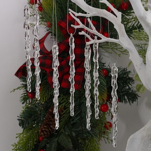 DAHI Weihnachtsdeko schneemann eiszapfen 30 stück Weihnachtsbaum Deko - christbaumanhänger acryl eiszapfen deko länge ca. 9cm mit 10 Meter Schnur(schneemann klein) von DAHI