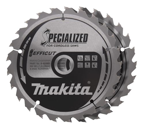Makita EFFICUT Sägeblätter B-62985-2 – Holz, Ø 165 × Ø Innen 20 × 1,4 mm, Z-25 (2er Pack) von DAHLMANN