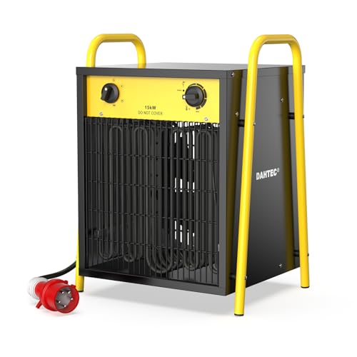 DAHTEC Elektroheizer Heizlüfter Große Räume Bauheizer 15kw Elektro Heizstrahler mit Thermostat Elektrisch Heizgerät mit 4 Heizstufen Heizgebläse für Garage, Baustelle von DAHTEC