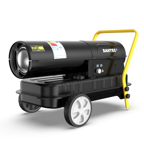 DAHTEC Heizkanone 50 kW Diesel Bautrockner - Beheizbare Fläche: 500 bis 720 m² - Heizgebläse mit Thermostat & Kraftstoffanzeige für Werkstätten, Baustellen und landwirtschaftliche Betriebe von DAHTEC