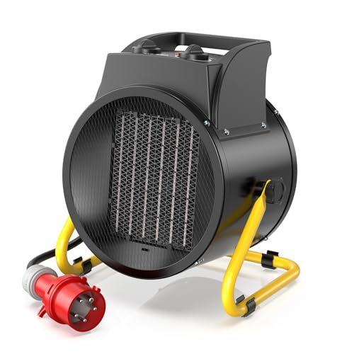 DAHTEC Heizlüfter 5000 Watt Keramik Heizstrahler Elektroheizer Bauheizer Bautrockner mit Thermostat Heizgerät mit 3 Heizstufen für Baustellen, Hausgebrauch, Werkstatt,Garage von DAHTEC