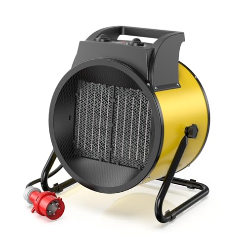 DAHTEC Heizlüfter 9000 Watt Keramik Heizstrahler Elektroheizer Bauheizer Bautrockner mit Thermostat Heizgerät mit 3 Heizstufen für Baustellen, Hausgebrauch, Werkstatt,Garage von DAHTEC