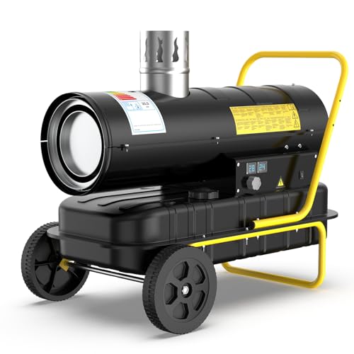 DAHTEC Indirekte Diesel Bautrockner 20 kW Heizkanone Bauheizer - 38 L Großtank - Ölheizer Heizgebläse mit Thermostat für Werkstätten, Baustellen und landwirtschaftliche Betriebe von DAHTEC