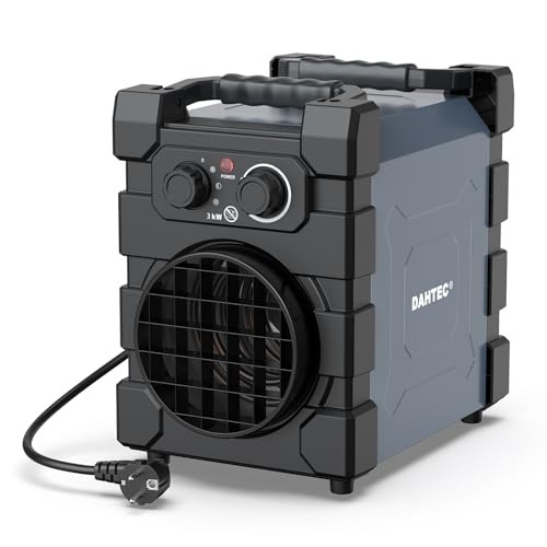 DAHTEC Professioneller Heizlüfter mit Schwerem Stahlgehäuse 3000 Watt Bauheizer Elektroheizer Bautrockner für Garage, Baustelle von DAHTEC