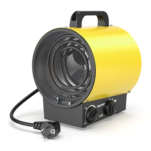 DAHTEC Tragbar Heizlüfter Klein 2000 Watt Bauheizer Bautrockner Elektro Heizstrahler mit Thermostat Heizgebläse mit Tragbarer Griff für Innen- Außeneinsatz von DAHTEC
