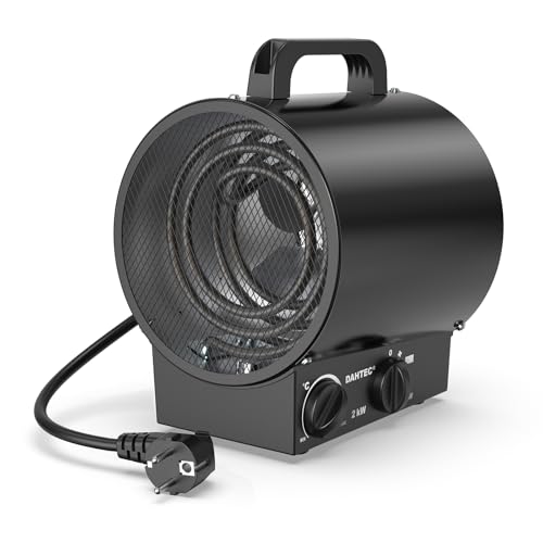 DAHTEC Tragbar Heizlüfter Klein 2000 Watt Bauheizer Bautrockner Elektro Heizstrahler mit Thermostat Heizgebläse mit Tragbarer Griff für Innen- Außeneinsatz von DAHTEC