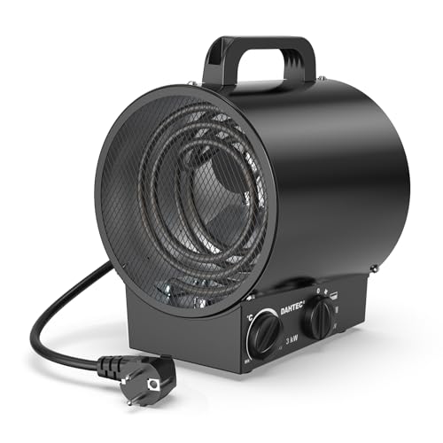 DAHTEC Tragbar Heizlüfter Klein 3000 Watt Bauheizer Bautrockner Elektro Heizstrahler mit Thermostat Heizgebläse mit Tragbarer Griff für Innen- Außeneinsatz von DAHTEC