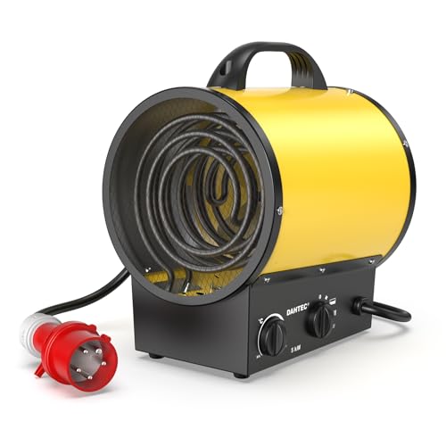 DAHTEC Tragbar Heizlüfter Klein 5000 Watt Bauheizer Bautrockner Elektro Heizstrahler mit Thermostat Heizgebläse mit Tragbarer Griff für Innen- Außeneinsatz von DAHTEC