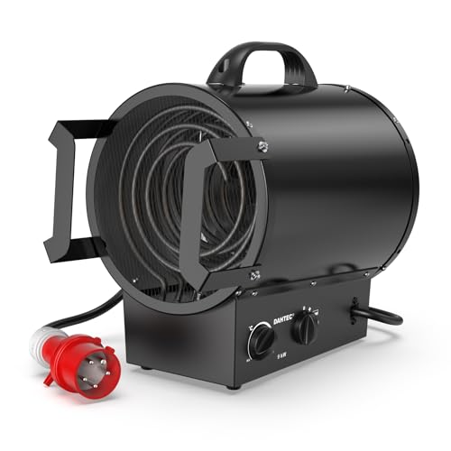 DAHTEC Tragbar Heizlüfter Klein 9kw Bauheizer Bautrockner Elektro Heizstrahler mit Thermostat Heizgebläse mit Tragbarer Griff für Innen- Außeneinsatz von DAHTEC