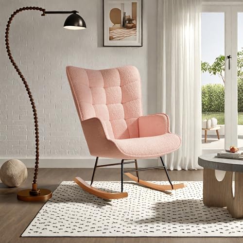 DAHUEN Schaukelstuhl, Stillstuhl, Sessel, Relaxsessel, Schaukelstuhl Wohnzimmer, Schaukelsessel mit Auflage und Kissen, Fernsehsessel bequem, Grau (Rosa (A)) von DAHUEN