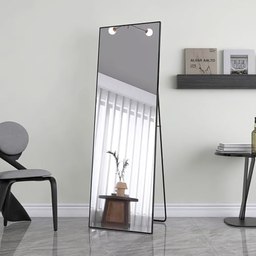 DAHUEN Spiegel in voller Länge 162 x 53 cm, großer rechteckiger Bodenspiegel zum Aufhängen oder Neigen, Rahmen aus Aluminiumlegierung, schwarz, Standspiegel für Wohnzimmer, Schlafzimmer von DAHUEN