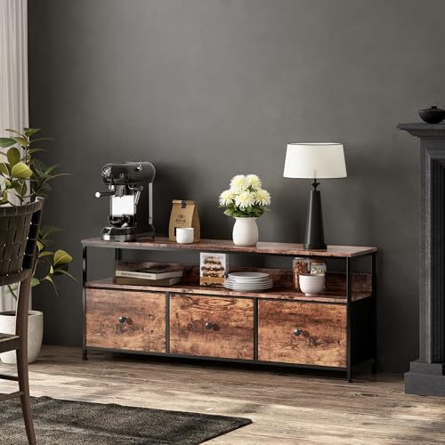 DAHUEN TV-Schrank, Fernsehschrank mit Schubladen und Regalen, TV-Regal mit RGB-LED-Leuchten, Lowboard für Fernseher bis zu 65 Zoll, Wohnzimmer, Schlafzimmer (Holzfarbe, 108 cm x 29.8 cm x 57 cm) von DAHUEN