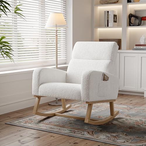 Schaukelstuhl, Loungesessel balkon Stuhl Wohnzimmersessel Stillsessel Gepolsterter Swing Chair, Mit hoher Rückenlehn,Polarfleece-Optik,für Wohnzimmer Schlafzimmer Babyzimmer (Weiß, 96 x 70 x 75 cm) Schaukelstuhl, Loungesessel balkon Stuhl Wohnzimmersessel Stillsessel Gepolsterter Swing Chair, Mit hoher Rückenlehn,Polarfleece-Optik,für Wohnzimmer Schlafzimmer Babyzimmer (Weiß, 96 x 70 x 75 cm) von DAHUEN