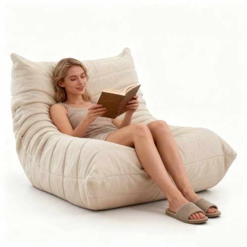 Sitzsack Sofa Bodensofa, Togo Sofa mit Ergonomischem Design, Lazy Sofa mit Kunstfellbezug und Super weich Speicher, Bean Bag für Schlafzimmer Wohnzimmer (Beige) von DAHUEN
