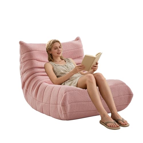 Sitzsack Sofa Bodensofa, Togo Sofa mit Ergonomischem Design, Lazy Sofa mit Kunstfellbezug und Super weich Speicher, Bean Bag für Schlafzimmer Wohnzimmer (Rosa) von DAHUEN