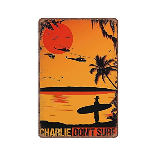 DAIERCY Charlie Don't Surf Blechschilder, lustiges Vintage-Metallschild, Plakette, Poster, Wandkunst, Kneipe, Bar, Küche, Garten, Badezimmer, Heimdekoration, 140 x 200 mm von DAIERCY